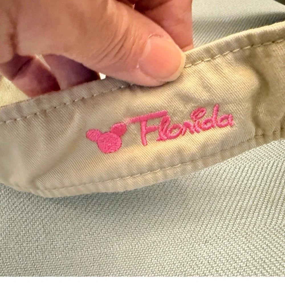 Disney Parks Minnie Mouse Florida Khaki Sun Visor Hat Adjustable Tan Pink